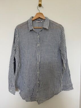 Blue and White Striped Button-Up Shirt
